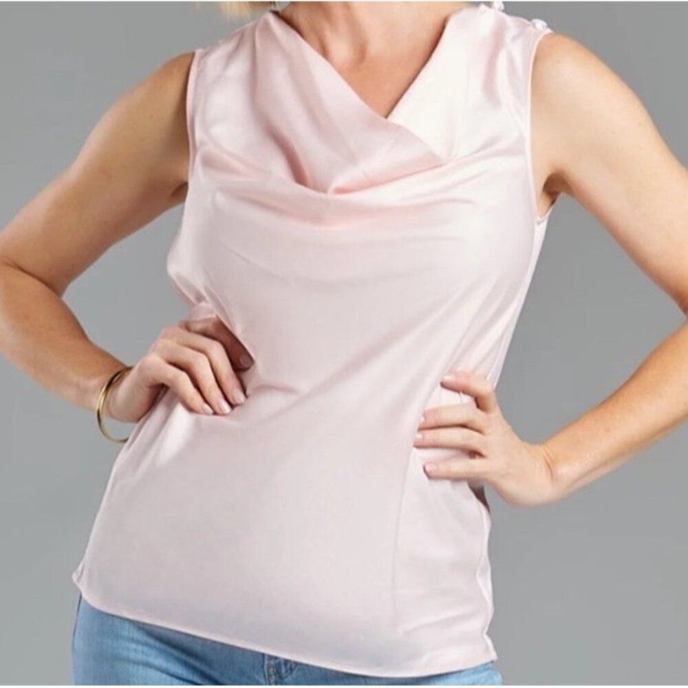 Seragyi Womens Size 14 Light Pink Sleeveless Blouse Erin Cowl Luxury Top NWT